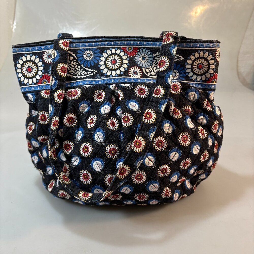 Vera Bradley Night Owl Blue Black Cotton Shoulder Bag Handbag Retired